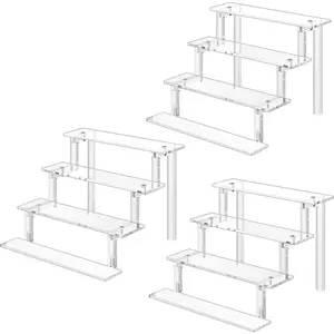 Clear Perfume Organizer, Acrylic Risers for Display Compatible with Amiibo POP Figures, 4 Tier Cupcake Stand for Dresser, Cologne Organizer for Men, Shelf Stand Risers 3 Pack