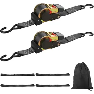 2 Pack 2 Inch Retractable Ratchet Straps Heavy Duty 15ft Self Retracting Tie Down Straps with S Hook, 3310 LBS Break Strength, AutoRetract Ratchet Straps for Motorcycle, Kayak, ATVs, Boats