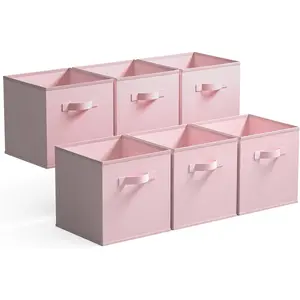 Cube Storage Bins, 11 Inch 6 Pack Storage Cube Organizer, Foladble Fabric Storage Boxes with Handle, Decorative Clothing Storage Baskets for Shelves, Closet, Pink