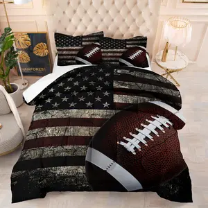 American Flag & Football Pattern Comforter Set, 1 Count Comforter & 1/2 Counts Pillowcase without Filler, Soft Bedding Set for Home Bedroom