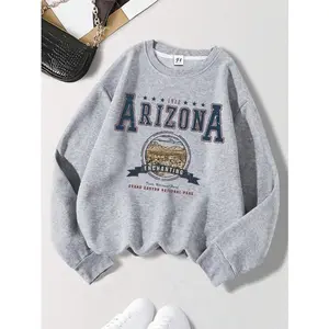 Grand Canyon National Park slogan pattern sportswear, women’s casual long-sleeved top, pullover autumn outfit GARMENTARY