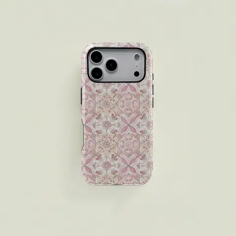 Vintage Tile Pattern Waterproof Cellphone Casing - 2-In-1 Durable Fashion Unisex Protector, Minimalist Glam Floral & Geometric Designs for iPhone, Samsung Galaxy S25 & Other Samsung Devices