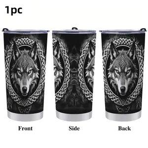1pc 20oz Viking Bear / Eagle / Tiger / Wolf Totem Stainless Steel Tumbler, Nordic Celtic Pattern Car Thermos, Vacuum Insulated Flask, Double-walled Vacuum Insulation, Portable Water Bottle for Outdoor Travel, Personalized Gift for Boyfriend/Brother