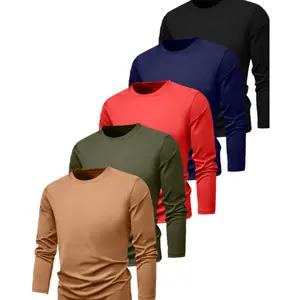 5-Pack Boys' Long Sleeve Essential Tees |  Durable Fabric Crewneck Tops | Breathable Quick-Dry Basic Layering Shirts for Active Kids | Sizes 7-15Y | Multi-Color Value Bundle Set 42405035
