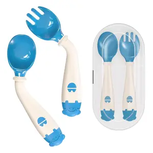 Toddler Utensils Set with Travel Case, Baby Spoons and Forks for Self-Feeding, Silicone Bendable Easy Grip Handles, Heat-Resistant Flatware for Kids and Toddlers, Stage 2 Training