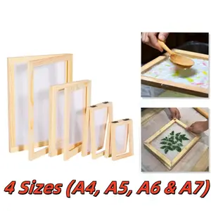 4 Size Wooden Paper Making Screen Paper Making Mould and Frame Kit for DIY Craft(A4, A5, A6 & A7)