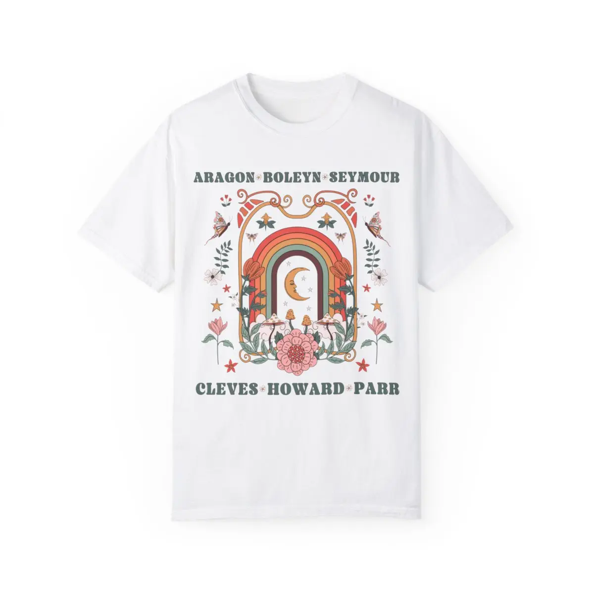 Boho Tudor History Tee Shirt for European History Lover or History Professor: Anne Boleyn, Catherine of Aragon, Henry the 8th's Wives, Anne of Cleves, Catherine Howard Cotton Fabric