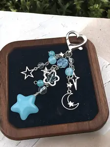Creative Star Flower Beaded Keychain Charm, Cute Anti-Oxidation Metal Clip, Perfect Gift for Friends and Girlfriends, Sweet Style Accessory