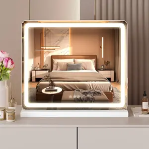 19"x22" LED Vanity Mirror with Lights, Dimmable 3 Color Modes Makeup Mirror with Memory Function, USB Charging, Aluminum Frame, Lighted Mirror for Desk or Bedroom