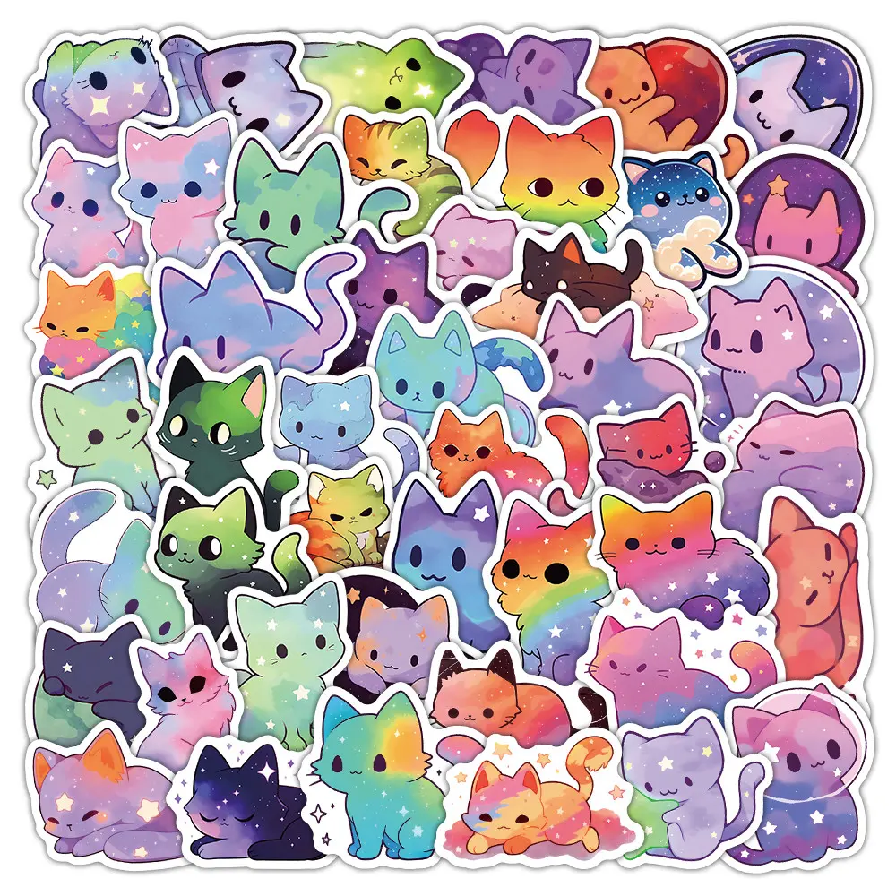 52 Pcs Starry Sky Cat Stickers - Dreamy Galaxy Feline Decals for Laptop, Phone Case & DIY Decoration