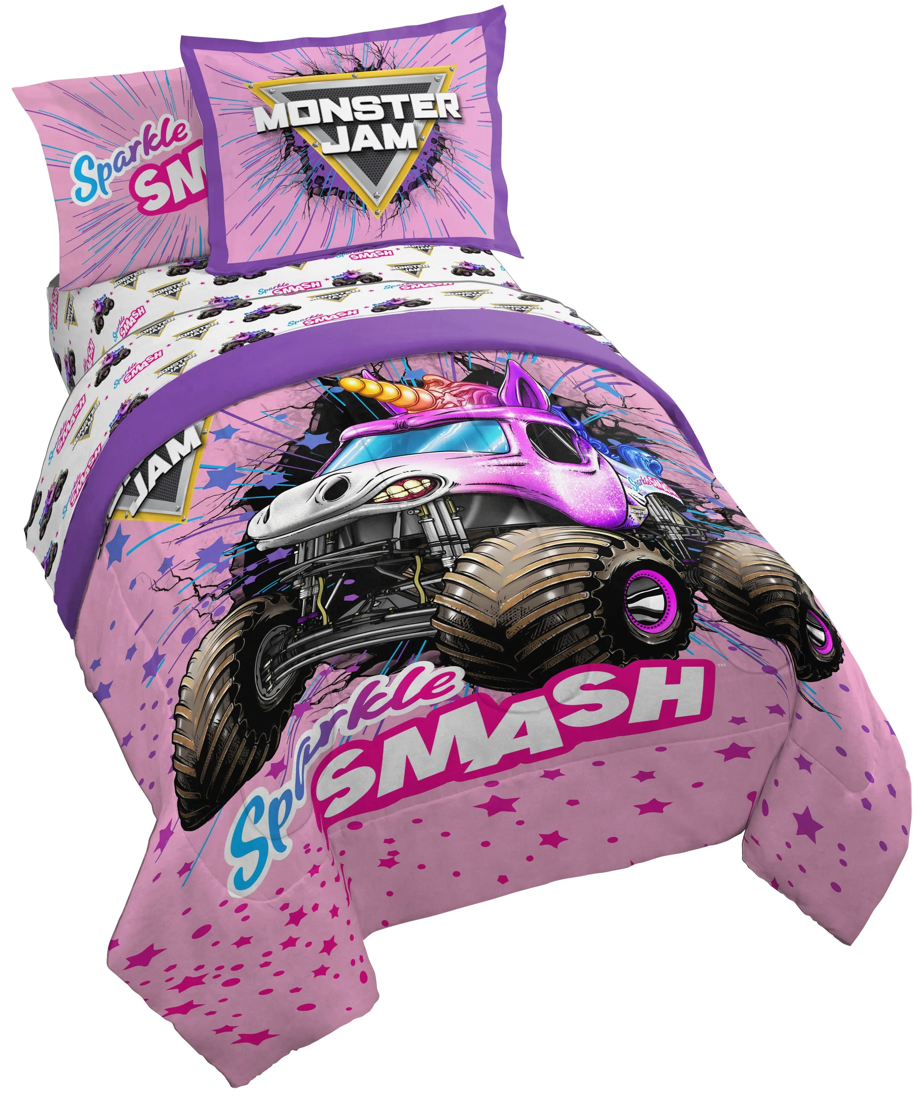 Jay Franco Sparkle Smash Magic Monster Unicorn Bedding Set - Cartoon-Themed Bedding for Cozy Bedroom Setup