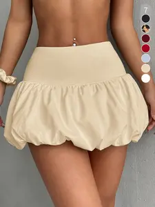Women's Plain Bubble Hem Skirt, Cute Fashion Mini Skirt for Daily Wear, All-Season Slim-Fit Bottoms, Y2K Style