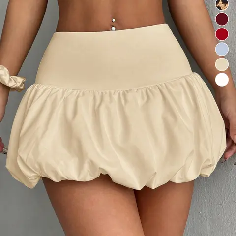 Women's Plain Bubble Hem Skirt, Cute Fashion Short Skirt Mini Skirt for Daily Wear, All-Season Slim-Fit Bottoms, Y2K Style