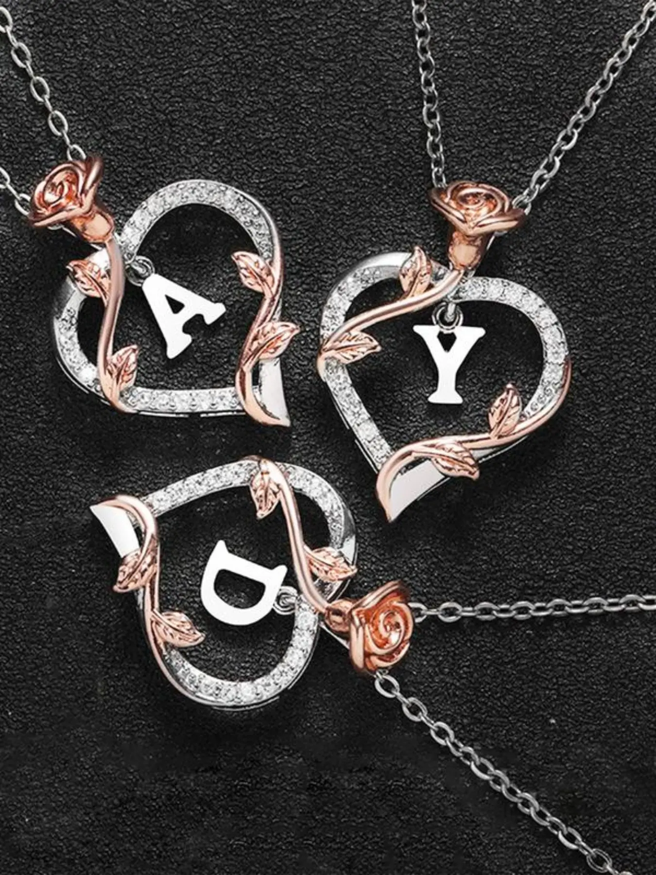 Heart Shaped Pendant Necklace with Box, Flower Pendant, Artificial Zircon Decor, Fashion Jewelry for Women & Girls, Perfect Gift, Letter Necklace, Sparkling CZ Necklace