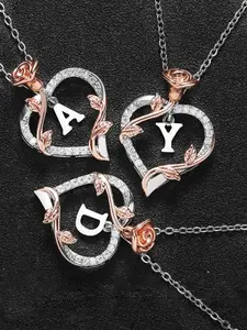 Heart Shaped Pendant Necklace with Box, Flower Pendant, Artificial Zircon Decor, Fashion Jewelry for Women & Girls, Perfect Gift, Letter Necklace