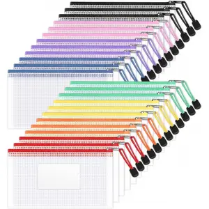 24 Pack Mesh Zipper Pouch Bags with Label Pocket, A6 (9.1*4.7 in) Small Pencil Case Pouch for Organizing, Clear Plastic Pencil Pouches Bulk for School Supplies Storage, Money Envelopes for Cash