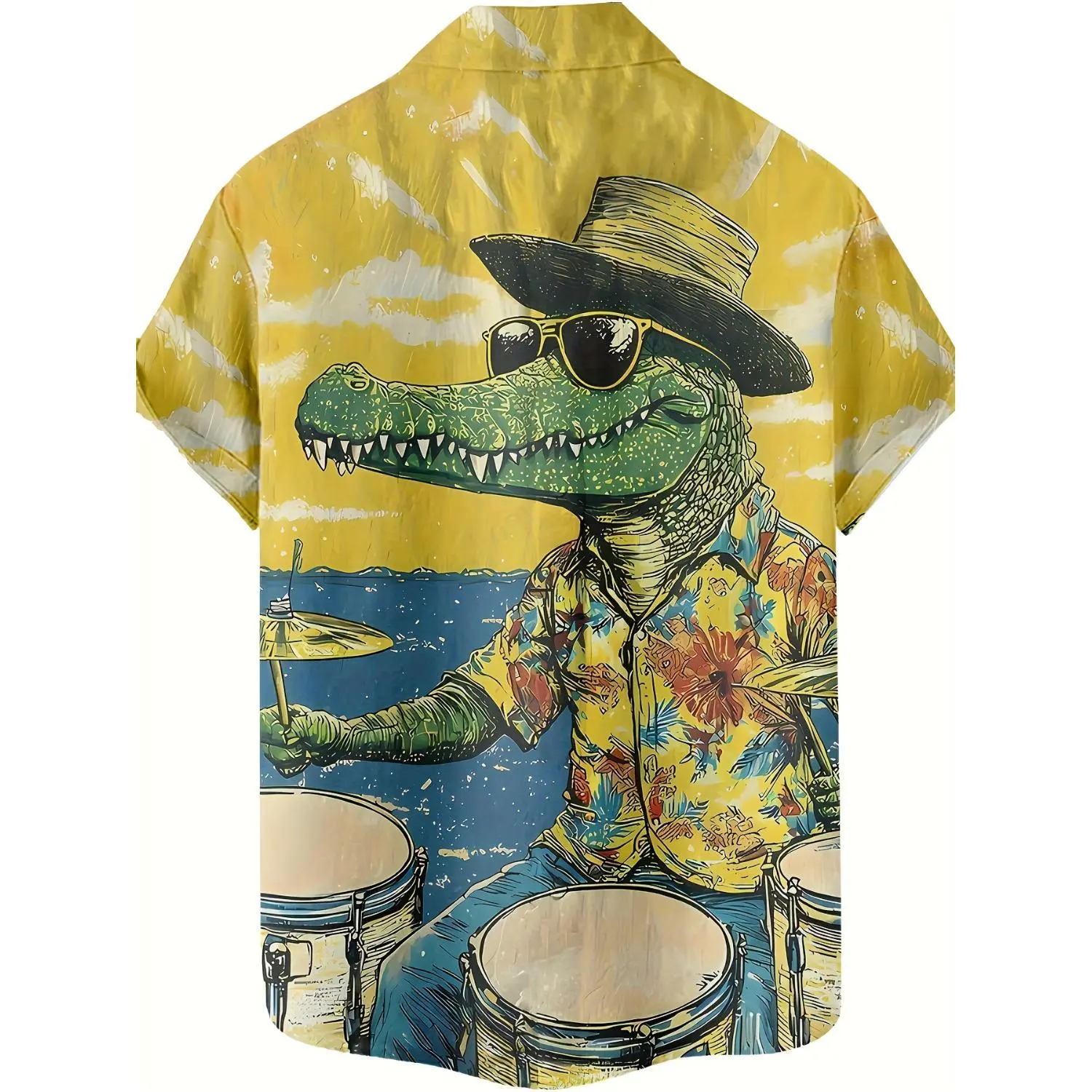 3D Printed Crocodile Pattern Men's Shirt - Funny Rock Style, Fashionable Casual Hip-Hop Party Hawaiian Shirt