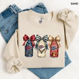 Dr Pepper Bow Graphic T-Shirt/Sweatshirt/Hoodie, Cute Patriotic Soda Shirt, Vintage Style Tee for Women and Men