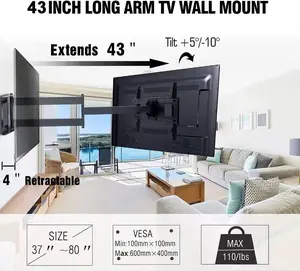 Extra Long 42 inch Articulating Arm Extension TV Mount, Full Motion Wall Bracket, for 37 to 80 Inch Flat/Curve TVs, Holds up to 110 lbs