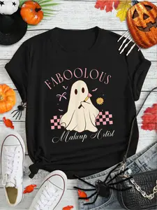 100% Cotton Faboolous Makeup Artist Cosmetologist Cute Ghost Halloween T-Shirt Print Round Neck Short Sleeve Streetwear Fashion Breathable Homme Soft Unisex Designer Clothes For Women Casual Clothes