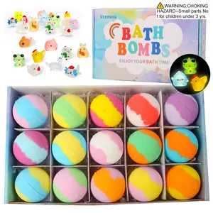 Kids' Bath Bombs with Surprises, 15-Pack Handmade Bath Bombs with Glow-In-The-Dark Toys, Fizzy Bath Salts, Perfect Party Favors, Body Care