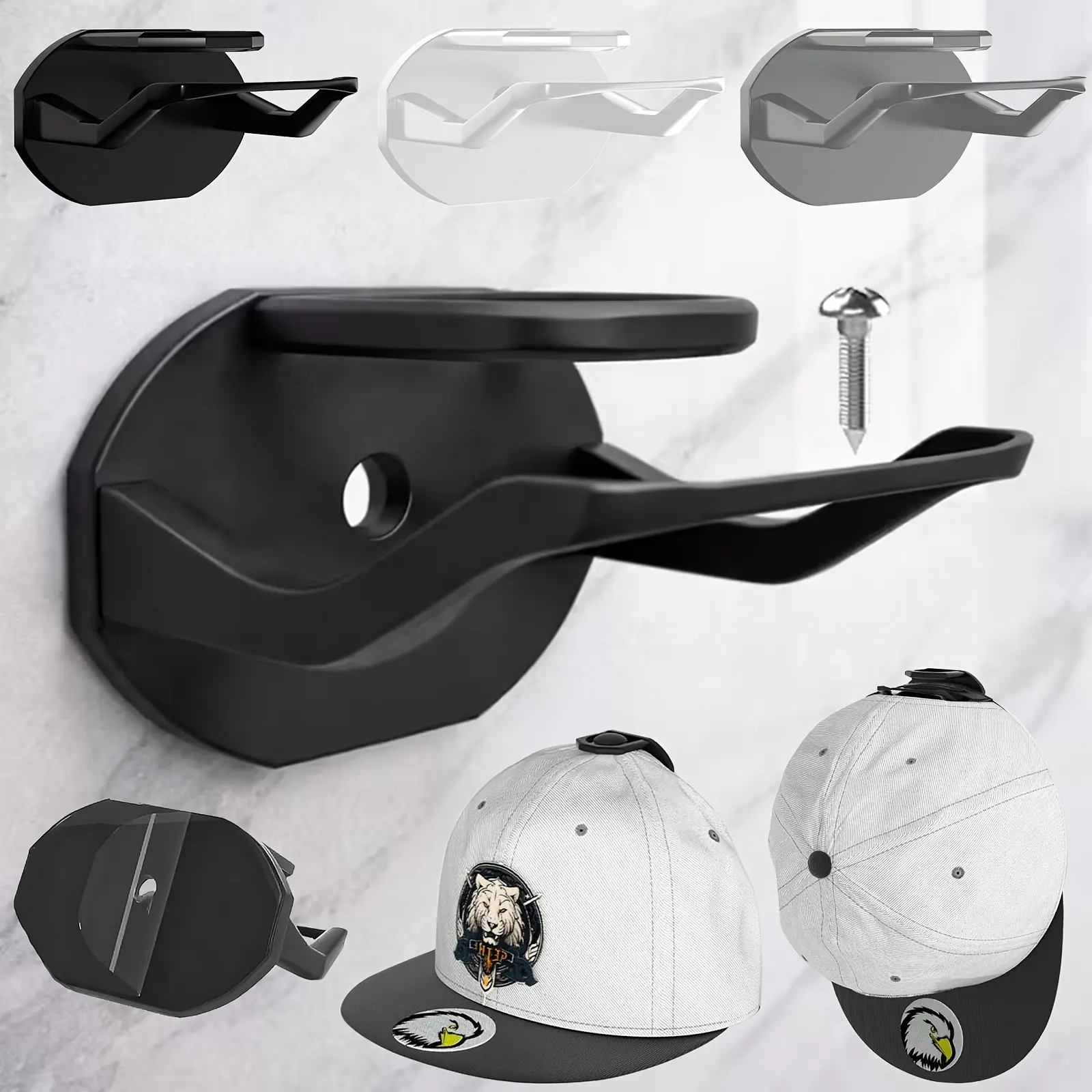 24Pack Adhesive Hat Hooks for Wall, Removable Hat Rack for Baseball Caps, New Upgrade Wall Hat Holder, Hat Hanger(Black)