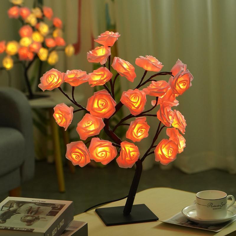 Rose Flower Design Tree Night Light, USB Powered Table Lamp, Versatile Indoor Room Lights for Bedroom, Holiday Decorative Lights, Perfect Valentine's Day Gift & Home Decor, Nightlight For Bedroom