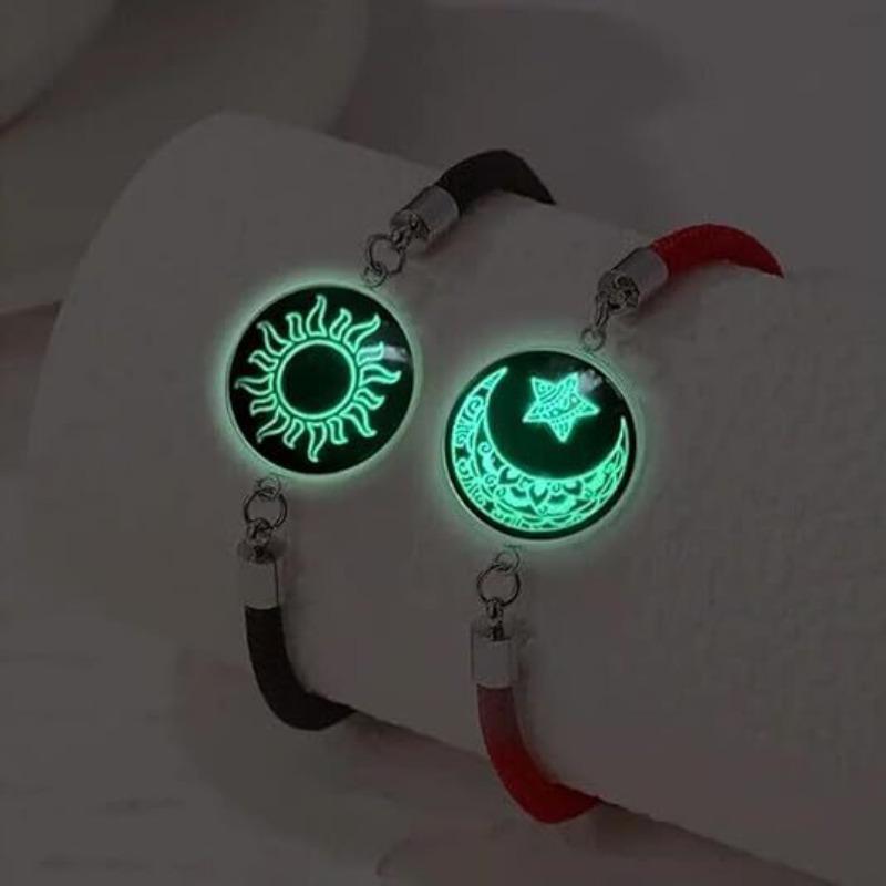 ​​2-Pack​​ Glow in Dark Couple Bracelets Set - Magnetic Sun Moon Matching Jewelry | Adjustable Luminous BFF Best Friend Soulmate Gifts for Boyfriend Girlfriend Couples Teens | Anniversary Valentine's Birthday Christmas Gift