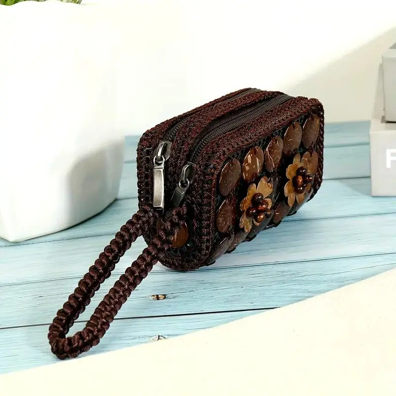 Boho Style Vintage Design Coin Purse, Durable Plastic Zipper Coin Purse, Fashionable Travel Accessories for Women & Girls, Money Bag Purse, Zippered Coin Pouch