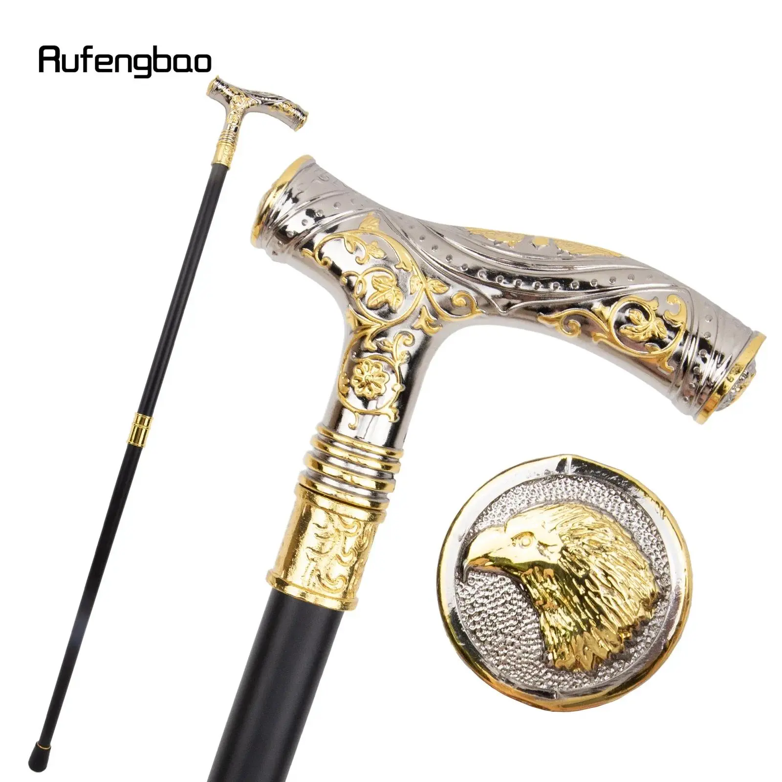 Golden White Eagle Head Flower Totem Relief Walking Cane Fashion Walking Stick Gentleman Crosier Knob Walking Stick 93cm Hiking Gear