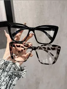 Unisex Fashion Vintage Cat-Eye Tortoiseshell Glasses Set, Boho Style Plastic Eyewear for Daily Wear, All-Season Trendy Accessories
