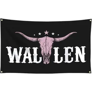 1pc Wallen Polyester Western Bull Skull Banner, 3x5FT American Flag Style Tapestry for Indoor Outdoor Decor, Man Cave, Bedroom, College Dorm - No Power Needed
