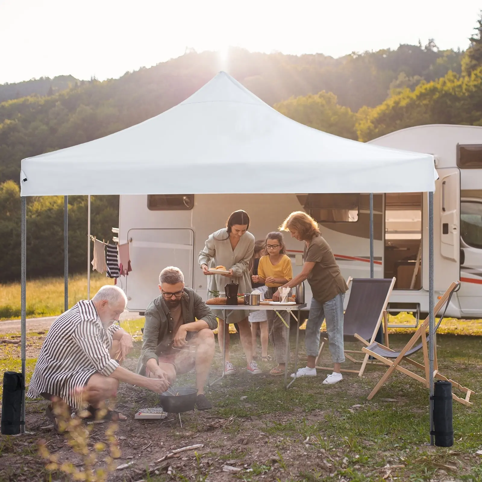 GIANNA 10x10 FT Slant Leg Pop Up Canopy Tent, Heavy Duty Waterproof Outdoor Shelter with Carrying Bag & Weight Bags, Easy Instant Setup for Beach, Backyard Patio, Camping, Event, White