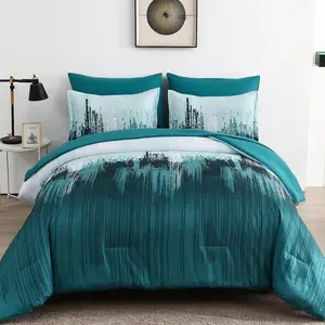 Comforter Set King, Teal Green 7 Pieces Bed in a Bag Colorful Art Gradient Comforter Soft Microfiber Bedding Set with Comforter, Flat Sheet,Fitted Sheet,Pillow Shams,Pillowcases