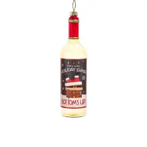 Bottoms Up Holiday Cheer Wine Bottle Ornament