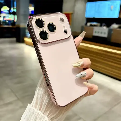Durable Electroplated Shockproof PC+TPU Smartphone Cover for iPhone 12-17 Pro Max, Anti-Fall Protection, Full Camera Lens Protector, Original Color, Fast-Wiping, Grip Handle Mobile Accessories