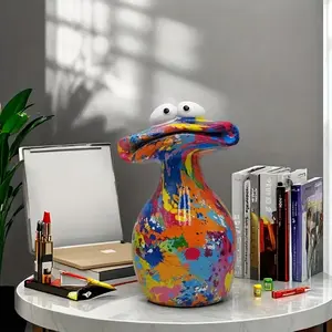 Funny Large Mouth Frog Resin Art Decoration, Vibrant Splatter Paint Design, Expressive Eyes, Perfect for Bookshelf, Living Room, Office, Garden