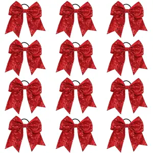 Women Cheer Bow Hair Ties, Red Glitter Hair Bows Hair Accessories, Great For Birthday, Party, Wedding Anniversary, New Year's, Valentine's Day Gift, 12Piece Bow Hair Ties, home supplies
