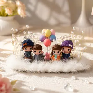Cute Cartoon Boy Girl Car Dashboard Decor, Pearl Feather Base, Creative Car Interior Gift, Summer Atmosphere, Home & Desk Ornament, Car Interior Ornaments