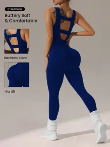 Women's Seamless Hollow Back Yoga Suit, High Waist Butt Lifting Gym Wear, Tight-Fitting Sports for Running & Cycling, All Season Activewear