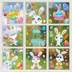 Easter Decorations Window Clings, 9 Sheets 194 PCS Double Sided Cute Large Bunny Eggs Happy Easter Window Clings for Glass Windows Kitchen Bathroom Decals Stickers for Kids Home Decor Party Supplies