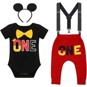 IBTOM CASTLE Baby Boys First Birthday Fancy Costume Cake Smash Outfits Suspenders Bloomers Bowtie Mouse Ear Photography Props