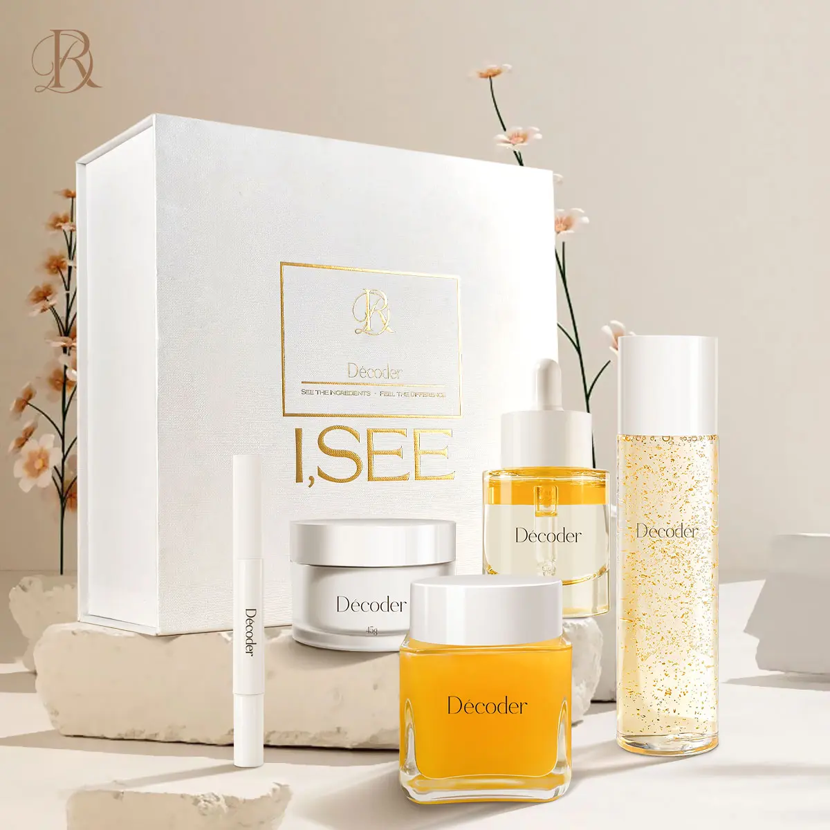 Decoder "I See" Skincare Gift Set,Ultimate Hydration, Moisturizing & Anti-Aging with 24K Gold Toner , Honey Cleansing mask, Squalane & More Serum,  Pro-Xylane Cream ,Lip Treatment Oil,Gentle Vegan Hypoallergenic ,Holiday Gift