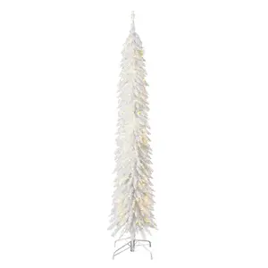Home Heritage Tinsel 7' Pencil 150 LED Pre-Lit Artificial Christmas Tree, White