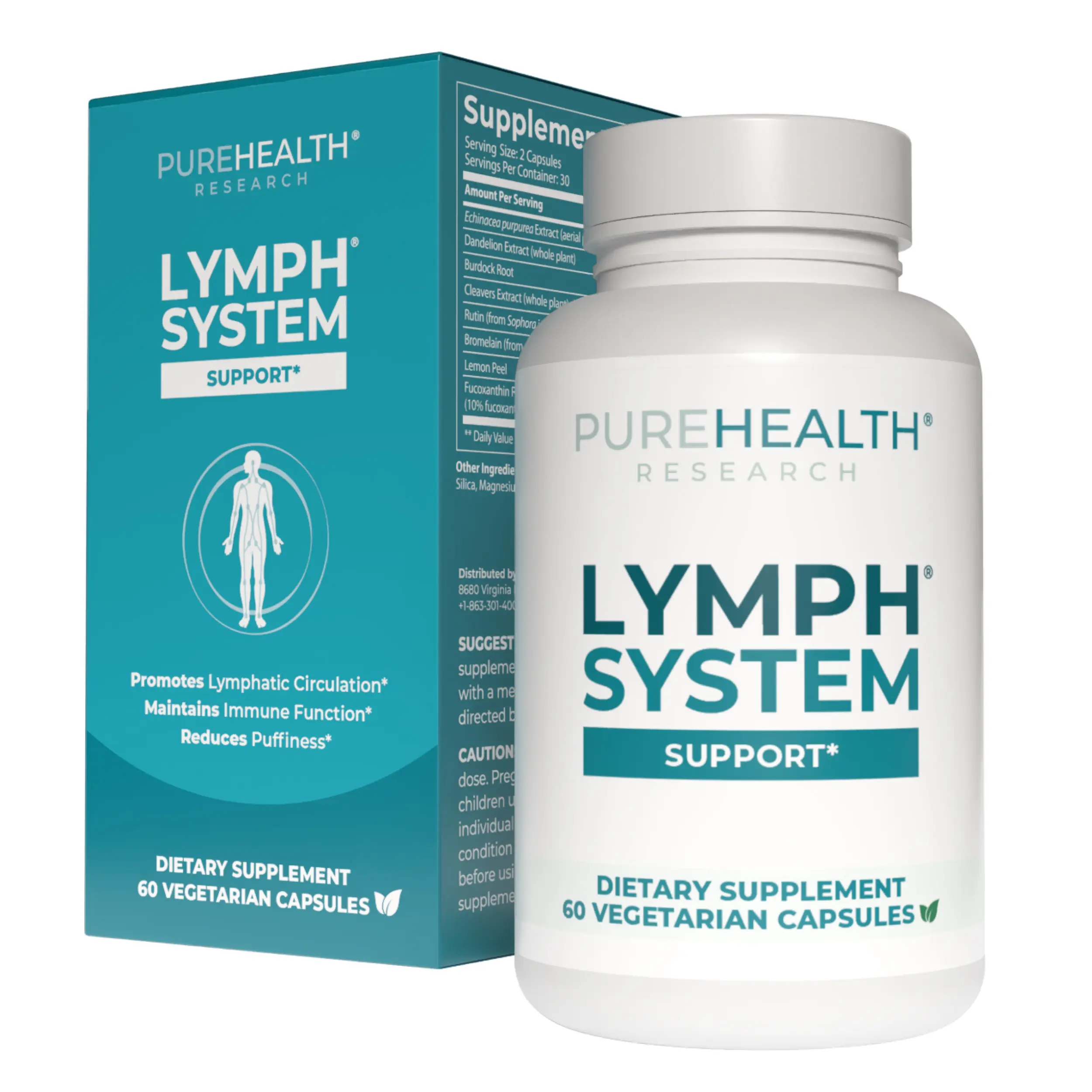PureHealth Research Lymph System Support Supplement - Promote Lymphatic Drainage, Flush Toxins, Reduce Swelling, Reduce Puffiness & Support Lymph Flow Naturally, Dietary Supplement Capsules, Dandelion Dietary Supplement