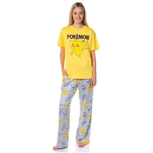 Pokemon Women's Pikachu Bolts 2 Piece Shirt and Pant Combo Adult Pajama Lounge Set