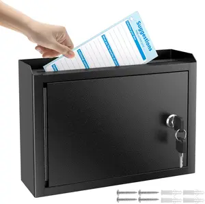 MaxGear Metal Suggestion Box with Lock 9.8" x 3" x 7", Black Seure Locked MailBox,Wall Mounted MailBox, Ballot Box with 50 Suggestion Cards