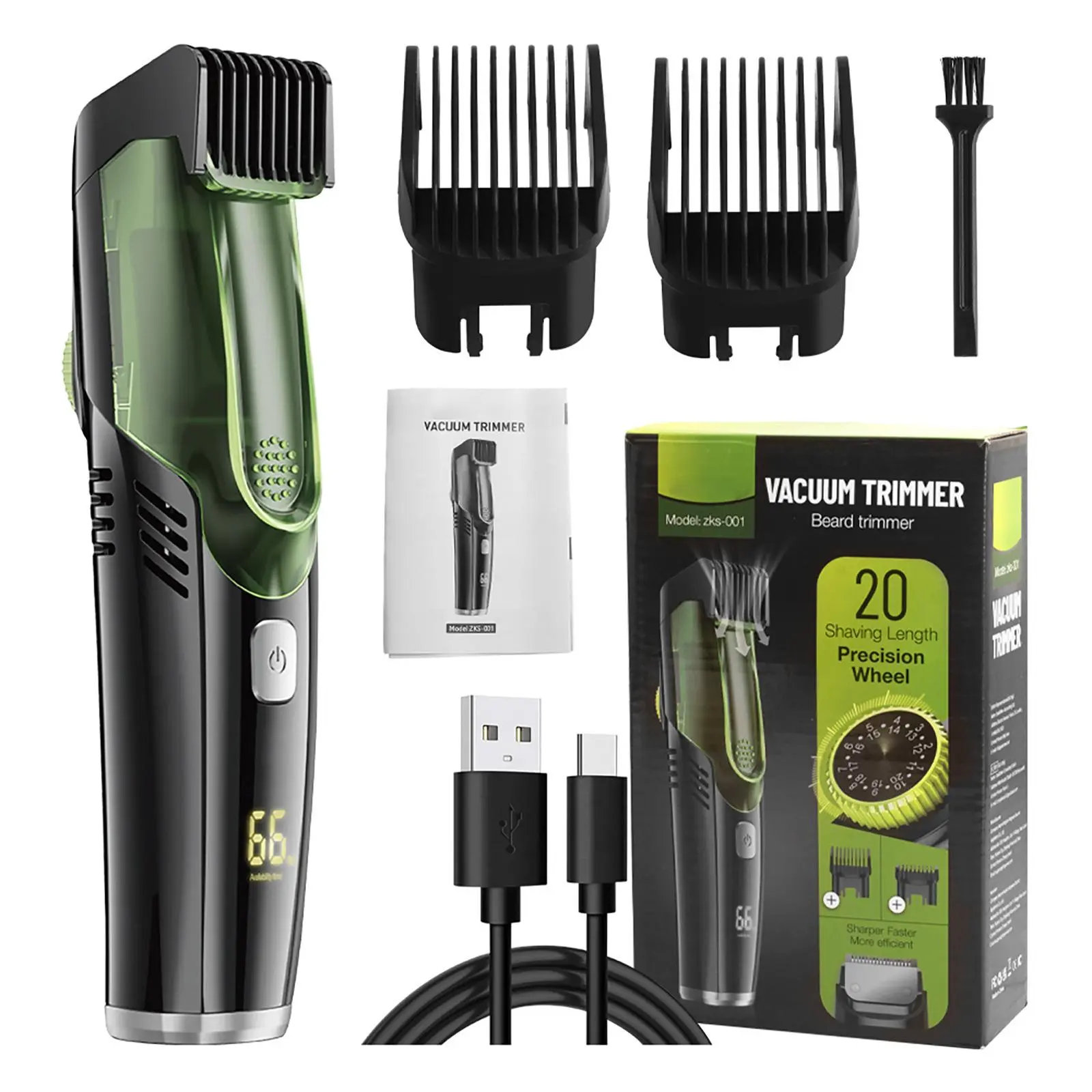 Vacuum Beard Shaver for Men, Rechargeable Mustache Trimmer, Electric Shaver for Beard, Mustache & Stubble, LED Display, Washable, Birthday Gift,