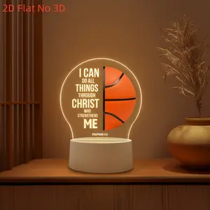 Inspirational Art Basketball LED Night Light, Indoor Decorative Light, Christian Desktop Decoration Lamp, Best Gift for Christians & Basketball Fans, USB Powered