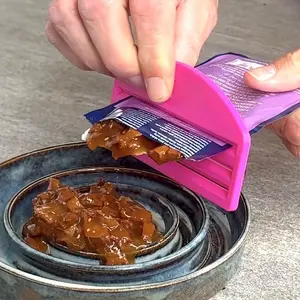 Cat Food Dispenser, Plastic Pet Food Distributor, Non-Slip Base, Easy Open Lid, One-Button Operation, No Assembly, Compact Design